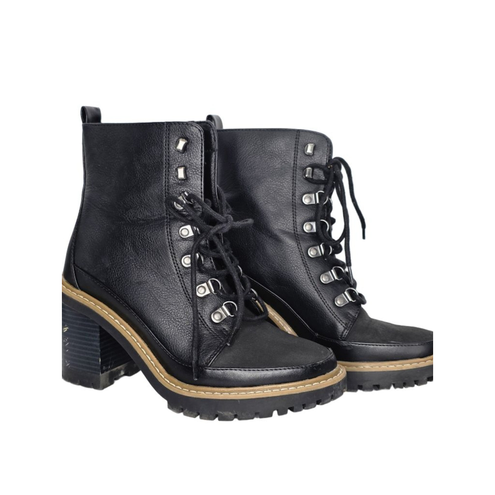 A New Day Women's Black Heeled Boots Size 8 with Beige Trim